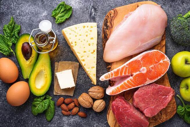 Düşük karbonhidratlı bir diyetin diyeti, yağlarla birlikte hayvansal ve bitkisel proteinler içeren ürünlerden oluşur. 